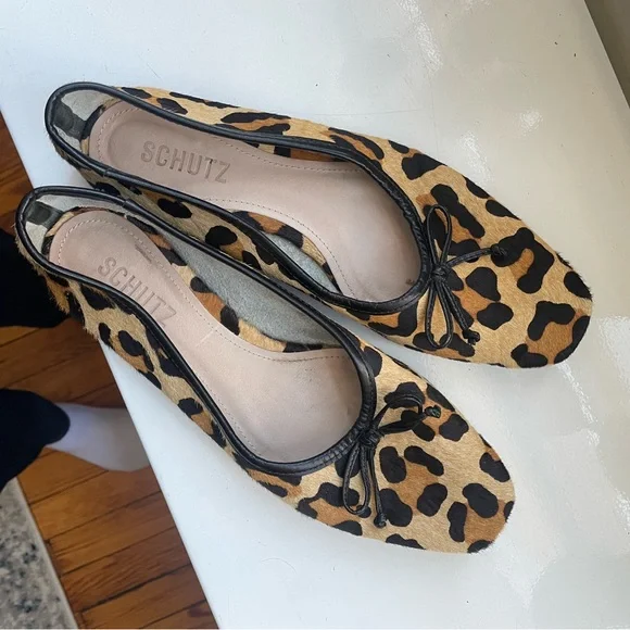 Schutz Arissa Mohair Animal Leopard Print Flats Women - Picture 2 of 5